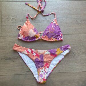 NEW Roxy Womens Small Floral Print Triangle Halter Bikini Set Swimsuit